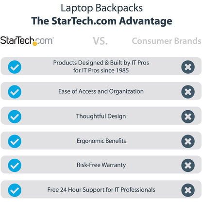 StarTech.com Sac à dos pour ordinateur portable 17,3" avec étui amovible pour accessoires, sac à dos professionnel pour le travail/les voyages/les déplacements, sac d'ordinateur en nylon NTBKBAG173