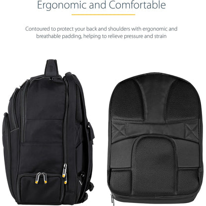 StarTech.com Sac à dos pour ordinateur portable 17,3" avec étui amovible pour accessoires, sac à dos professionnel pour le travail/les voyages/les déplacements, sac d'ordinateur en nylon NTBKBAG173