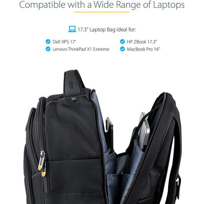 StarTech.com Sac à dos pour ordinateur portable 17,3" avec étui amovible pour accessoires, sac à dos professionnel pour le travail/les voyages/les déplacements, sac d'ordinateur en nylon NTBKBAG173