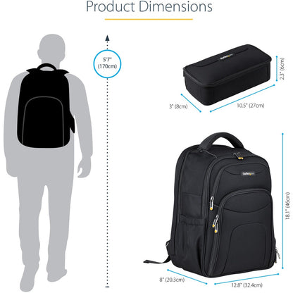 StarTech.com Sac à dos pour ordinateur portable 17,3" avec étui amovible pour accessoires, sac à dos professionnel pour le travail/les voyages/les déplacements, sac d'ordinateur en nylon NTBKBAG173