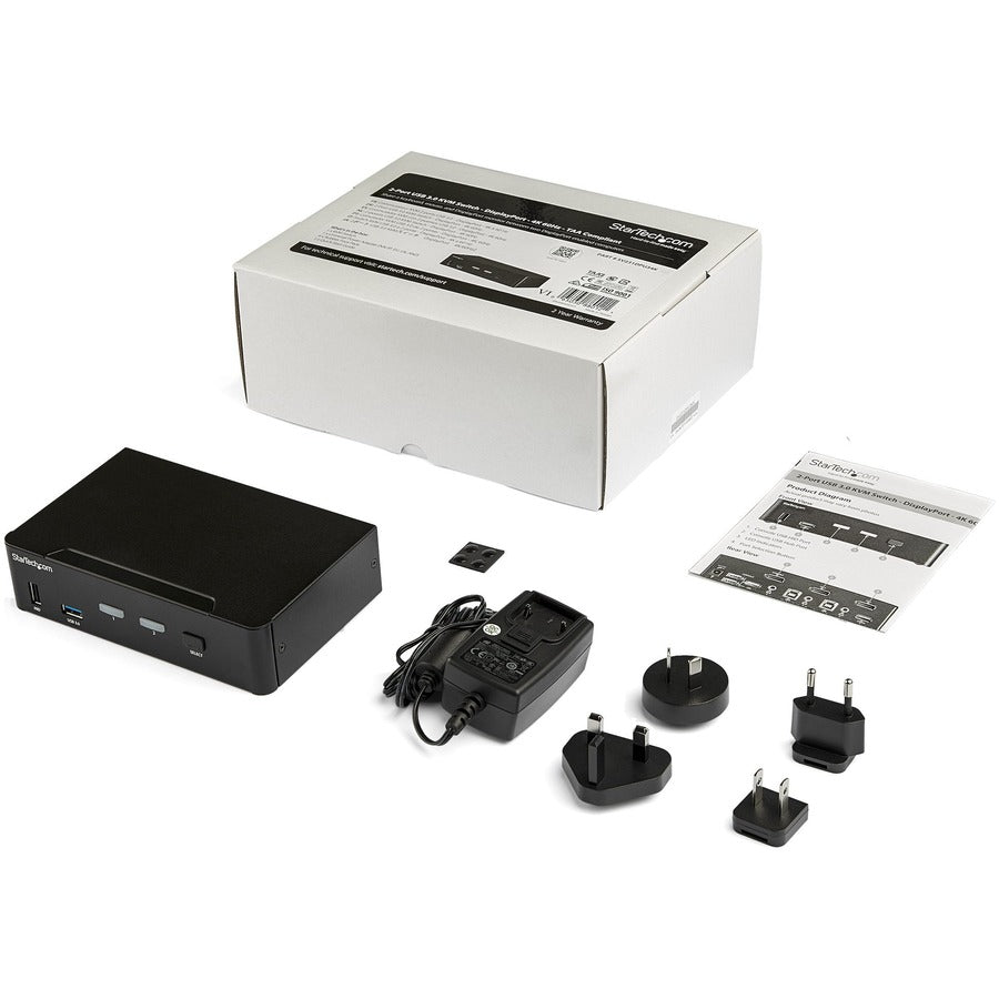 StarTech.com Commutateur KVM DisplayPort à 2 ports - 4K 60 Hz - Écran unique - Commutateur KVM USB UHD DP 1.2 avec hub USB 3.0 et audio - Conforme TAA SV231DPU34K