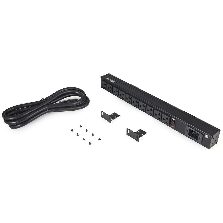 StarTech.com Multiprise 125 V/16 A à 10 prises pour montage en rack, PDU horizontal 1U pour montage en rack 19", entrée NEMA 5-20P, 10 prises NEMA 5-15/20R RKPW101920