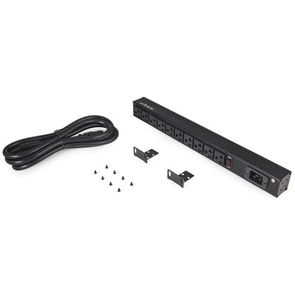 StarTech.com Multiprise 125 V/16 A à 10 prises pour montage en rack, PDU horizontal 1U pour montage en rack 19", entrée NEMA 5-20P, 10 prises NEMA 5-15/20R RKPW101920