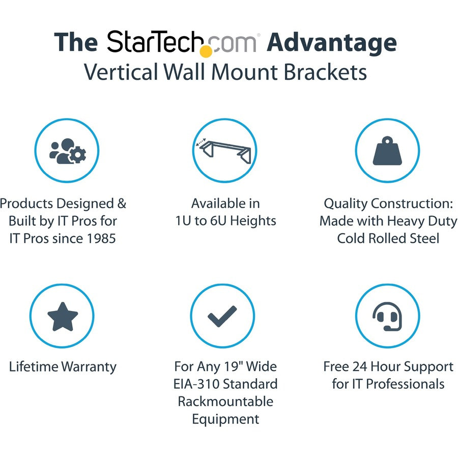 Support mural vertical en acier 1U 19 pouces pour rack d'équipement StarTech.com RK119WALLV