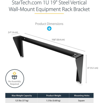 Support mural vertical en acier 1U 19 pouces pour rack d'équipement StarTech.com RK119WALLV
