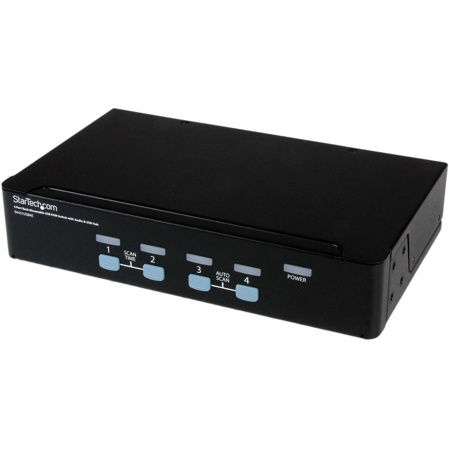 StarTech.com Commutateur KVM USB montable en rack à 4 ports avec audio et hub USB 2.0 - Commutateur KVM / audio / USB - USB - 4 ports - Montable en rack - 1 utilisateur local - 1U SV431USBAE