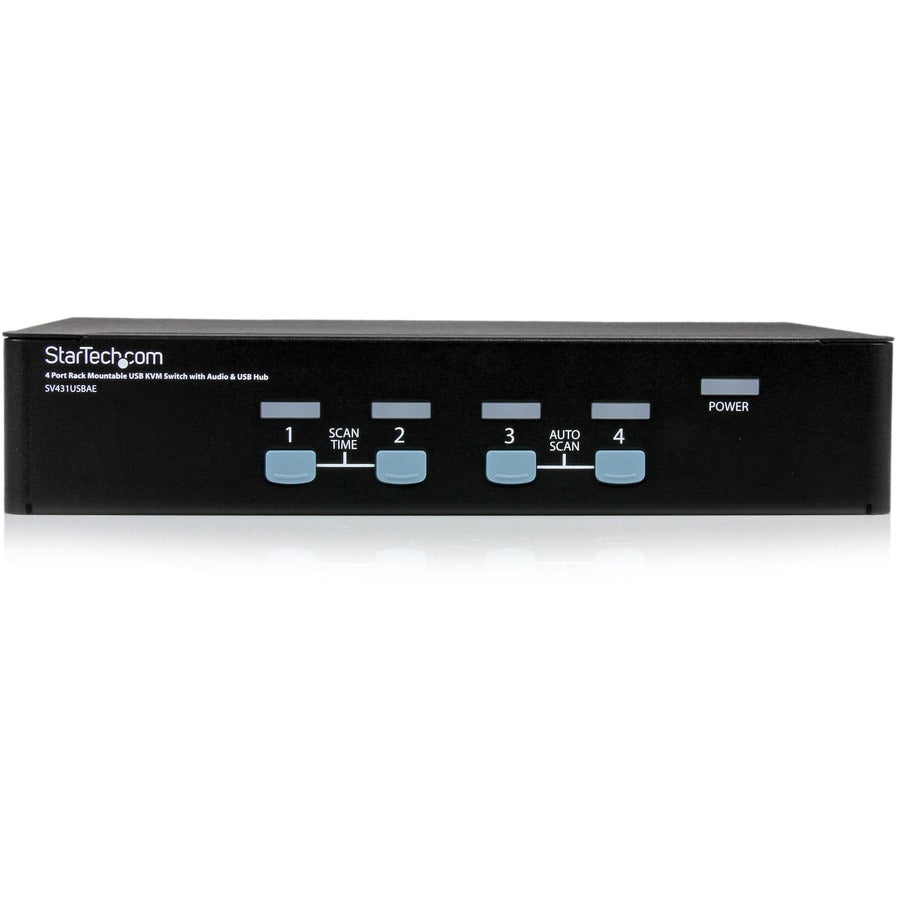 StarTech.com Commutateur KVM USB montable en rack à 4 ports avec audio et hub USB 2.0 - Commutateur KVM / audio / USB - USB - 4 ports - Montable en rack - 1 utilisateur local - 1U SV431USBAE