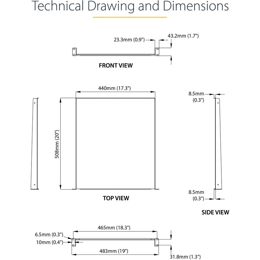 StarTech.com Étagère pour rack de serveur 1U - Plateau de montage en rack cantilever fixe de 50,8 cm de profondeur pour boîtier de données/audiovisuel/réseau de 48,3 cm avec écrous à cage et vis SHELF-1U-20-FIXED-S
