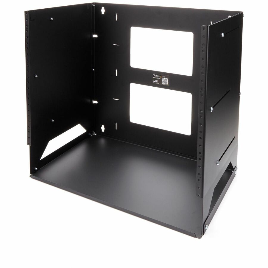 StarTech.com Rack réseau mural ouvert à 2 montants 8U avec étagère intégrée et profondeur réglable, rack informatique pour équipement informatique, TAA~ WALLSHELF8U