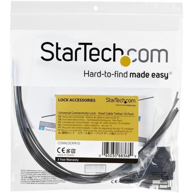 StarTech.com Lot de 10 attaches de câble de sécurité pour adaptateurs et dongles - Kit d'attache de câble universel - Verrou de câble d'attache en acier - Antivol CONNLOCKPK10