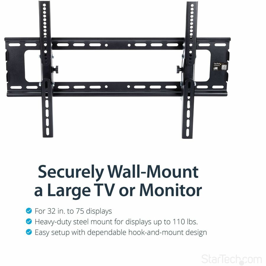 StarTech.com Support mural pour écran plat - Inclinable - Pour téléviseurs de 32 à 75 pouces - Acier - Support TV VESA - Support mural pour moniteur FLATPNLWALL