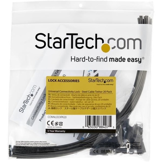 StarTech.com Lot de 20 attaches de câble de sécurité pour adaptateurs et dongles - Kit d'attache de câble universel - Verrou de câble d'attache en acier - Antivol CONNLOCKPK20