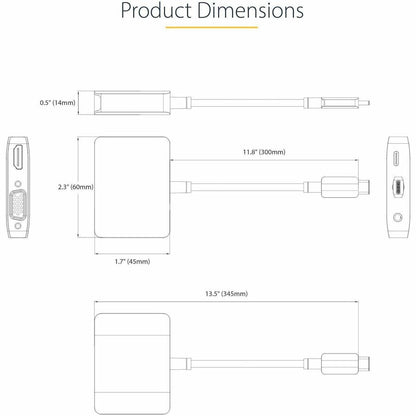 StarTech.com USB C Video Adapter, USB C to HDMI VGA Multiport Adapter, 3.5mm Audio, 4K 60Hz HDR, 100W PD 3.0 PT, USB C Display Adapter 122-USBC-HDMI-4K-VGA