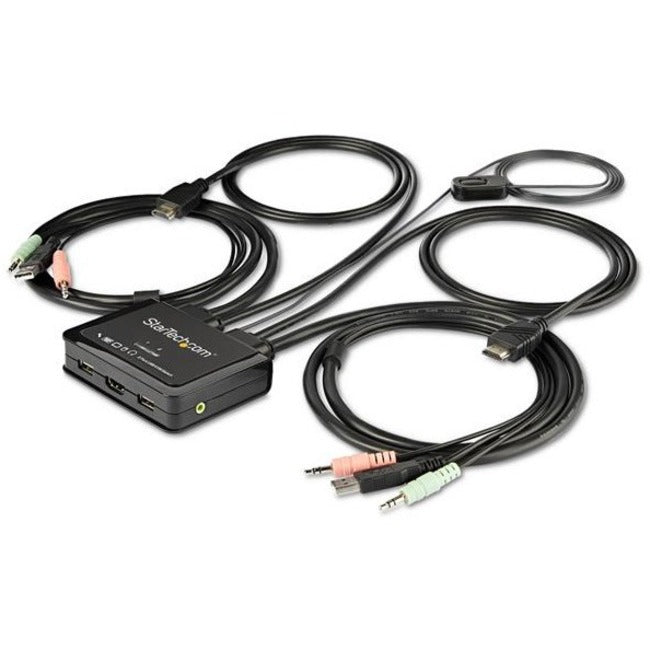 StarTech.com Commutateur KVM HDMI 2 ports - 4K 60 Hz - Commutateur KVM USB HDMI UHD compact avec câbles de 1,2 m et audio - Alimentation par bus et commutation à distance SV211HDUA4K