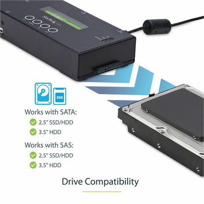 StarTech.com Duplicateur et effaceur de disque dur autonome 1:1, cloneur/copieur de disque dur/SSD SAS/SATA et effaceur/désinfecteur/nettoyeur de disque, sans outil SATSASDUPE11