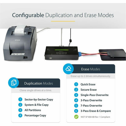 StarTech.com Duplicateur et effaceur de disque dur autonome 1:1, cloneur/copieur de disque dur/SSD SAS/SATA et effaceur/désinfecteur/nettoyeur de disque, sans outil SATSASDUPE11
