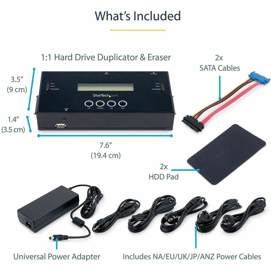 StarTech.com Duplicateur et effaceur de disque dur autonome 1:1, cloneur/copieur de disque dur/SSD SAS/SATA et effaceur/désinfecteur/nettoyeur de disque, sans outil SATSASDUPE11