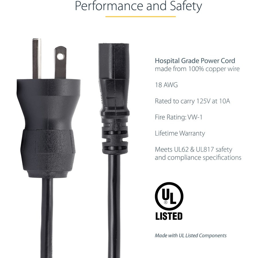StarTech.com Cordon d'alimentation de qualité hospitalière de 3 m, 18 AWG, NEMA 5-15P vers C13, 10 A 125 V, câble d'alimentation médical Green Dot, câble d'alimentation pour moniteur PXTMG10110