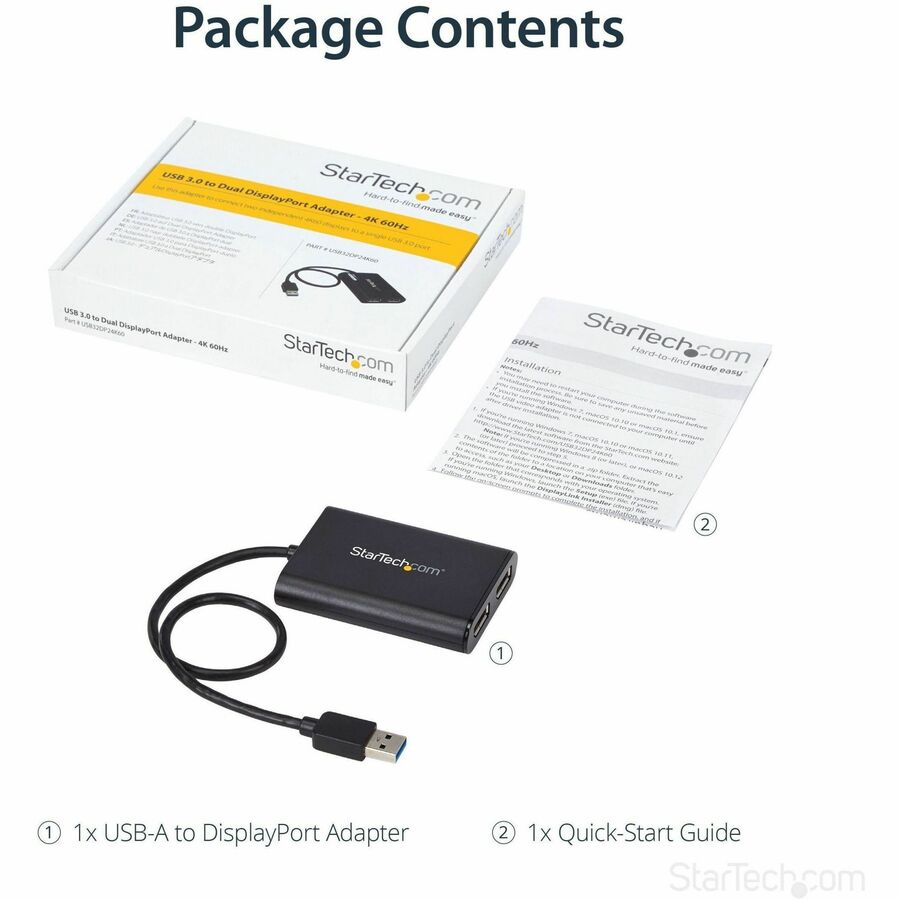 StarTech.com USB to Dual DisplayPort Adapter - 4K 60Hz - USB 3.0 5Gbps - USB Dual Monitor Adapter - Dual DisplayPort Adapter - DisplayLink Certified USB32DP24K60