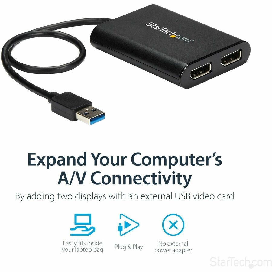 StarTech.com USB to Dual DisplayPort Adapter - 4K 60Hz - USB 3.0 5Gbps - USB Dual Monitor Adapter - Dual DisplayPort Adapter - DisplayLink Certified USB32DP24K60