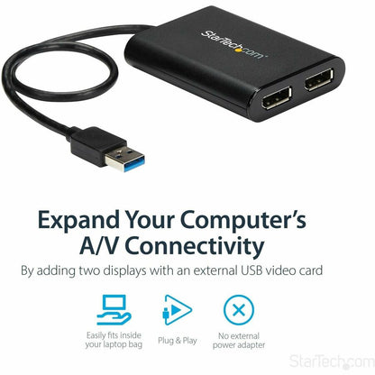 StarTech.com USB to Dual DisplayPort Adapter - 4K 60Hz - USB 3.0 5Gbps - USB Dual Monitor Adapter - Dual DisplayPort Adapter - DisplayLink Certified USB32DP24K60