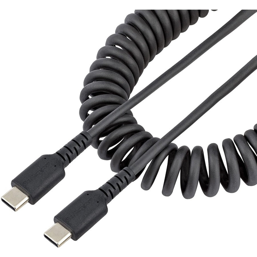 StarTech.com Câble de charge USB C 50 cm, câble USB-C spiralé robuste pour charge et synchronisation rapides, câble USB 2.0 Type-C de haute qualité, noir R2CCC-50C-USB-CABLE
