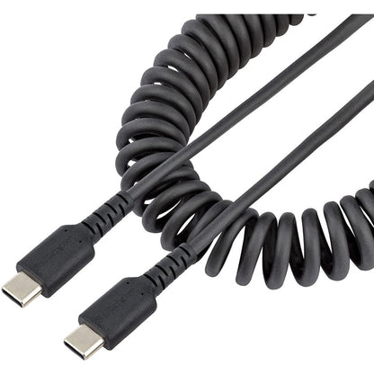 StarTech.com Câble de charge USB C 50 cm, câble USB-C spiralé robuste pour charge et synchronisation rapides, câble USB 2.0 Type-C de haute qualité, noir R2CCC-50C-USB-CABLE