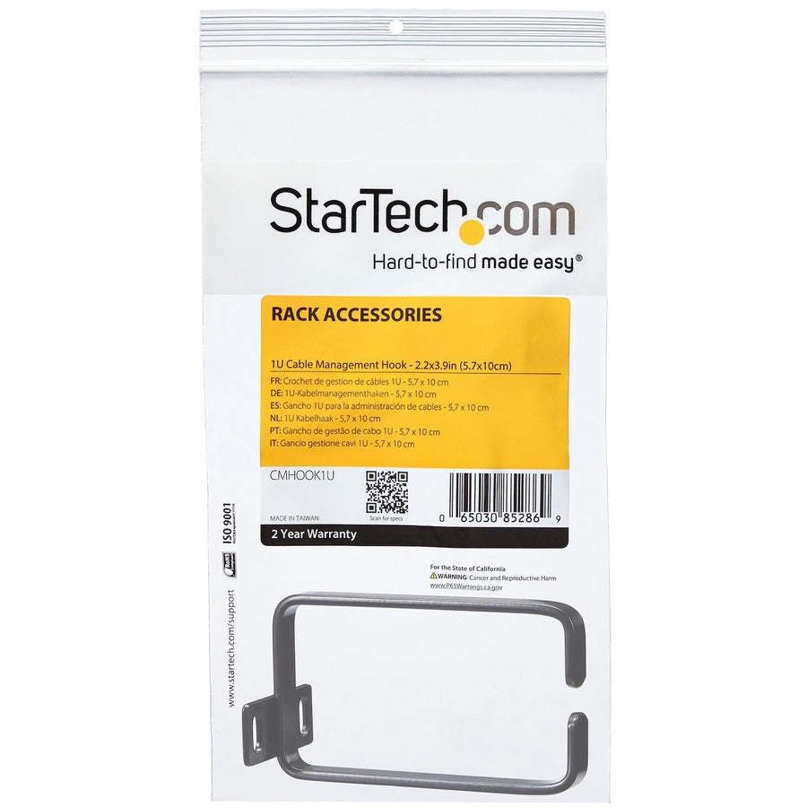 StarTech.com Crochet en D pour gestion des câbles de rack de serveur vertical 1U - 5,7 x 10 cm (2,2 x 3,9 po) CMHOOK1U