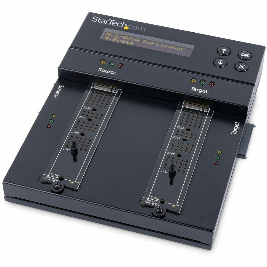 StarTech.com Standalone Dual Bay M.2 SATA/NVMe Duplicator/Eraser, HDD/SSD Cloner/Wiper, M.2 PCIe/AHCI, Hard Drive Sanitizer/Copier, TAA SM2DUPE11