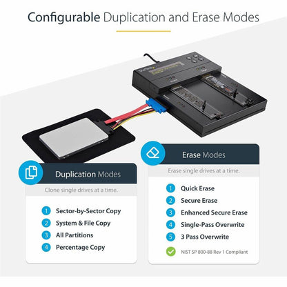 StarTech.com Standalone Dual Bay M.2 SATA/NVMe Duplicator/Eraser, HDD/SSD Cloner/Wiper, M.2 PCIe/AHCI, Hard Drive Sanitizer/Copier, TAA SM2DUPE11