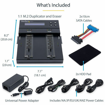 StarTech.com Standalone Dual Bay M.2 SATA/NVMe Duplicator/Eraser, HDD/SSD Cloner/Wiper, M.2 PCIe/AHCI, Hard Drive Sanitizer/Copier, TAA SM2DUPE11