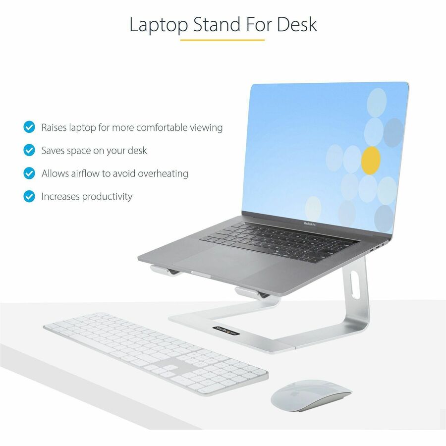 StarTech.com Support pour ordinateur portable pour bureau, supporte 5 kg/11 lb, aluminium, argent, support ergonomique pour ordinateur portable, support portable pour ordinateur portable pour bureau LAPTOP-STAND-SILVER