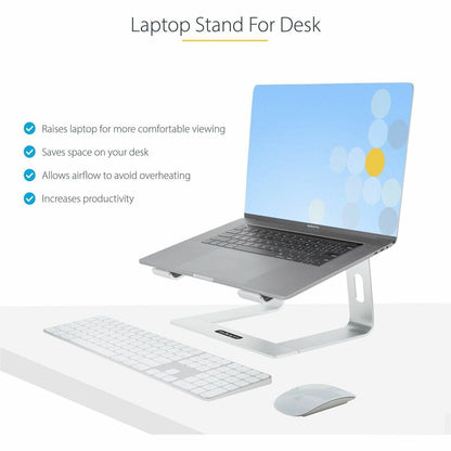 StarTech.com Support pour ordinateur portable pour bureau, supporte 5 kg/11 lb, aluminium, argent, support ergonomique pour ordinateur portable, support portable pour ordinateur portable pour bureau LAPTOP-STAND-SILVER
