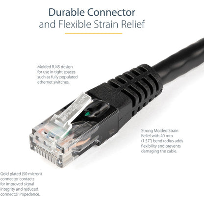 Câble Ethernet CAT6 StarTech.com de 3 m - Gigabit moulé noir - 100 W PoE UTP 650 MHz - Cordon de raccordement de catégorie 6 Câblage certifié UL/TIA C6PATCH10BK