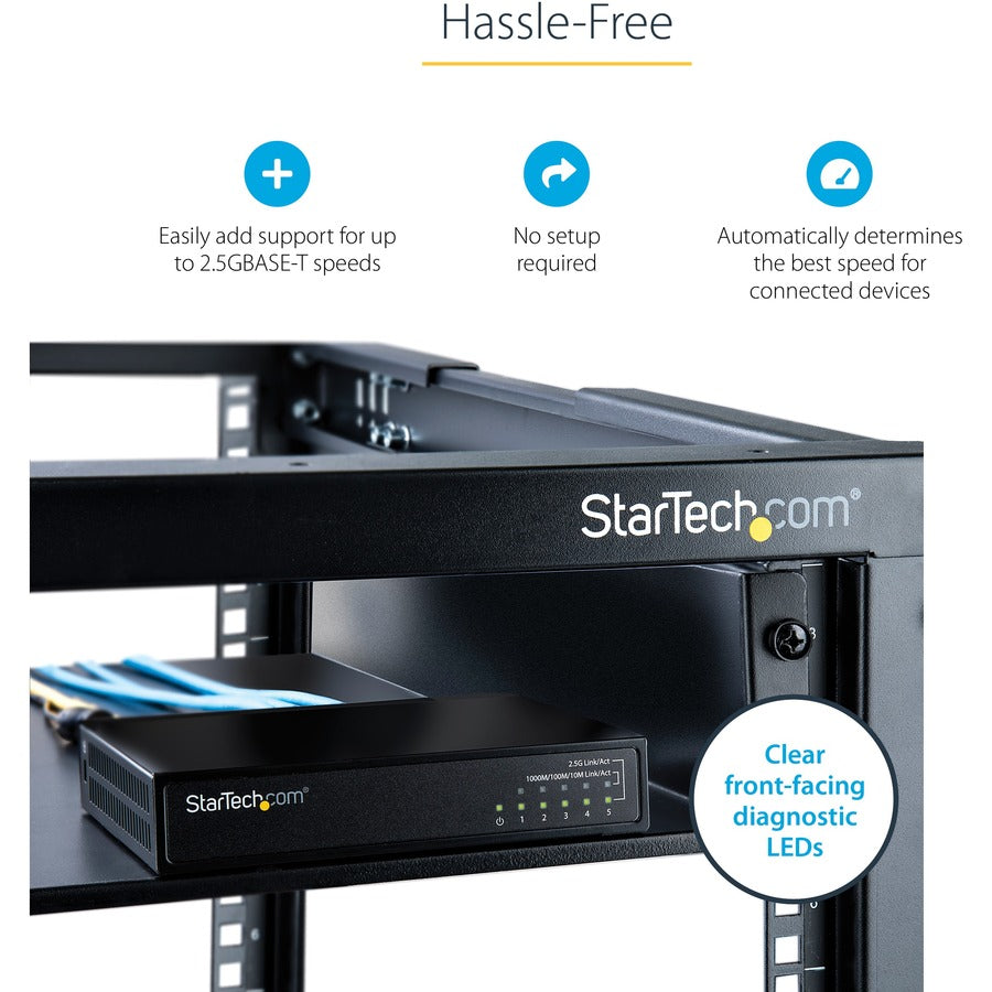 StarTech.com Commutateur Ethernet non géré 2,5 G, 5 ports 2,5 GBASE-T, kit de montage mural, compatible avec les appareils 10/100/1000 Mbps DS52000