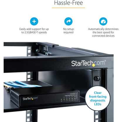 StarTech.com Commutateur Ethernet non géré 2,5 G, 5 ports 2,5 GBASE-T, kit de montage mural, compatible avec les appareils 10/100/1000 Mbps DS52000