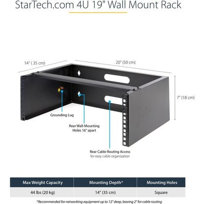 StarTech.com Rack mural 4U, 35,6 cm de profondeur, rack réseau mural 48,3 cm, support de panneau de brassage mural pour commutateur/équipement informatique WALLMOUNT4