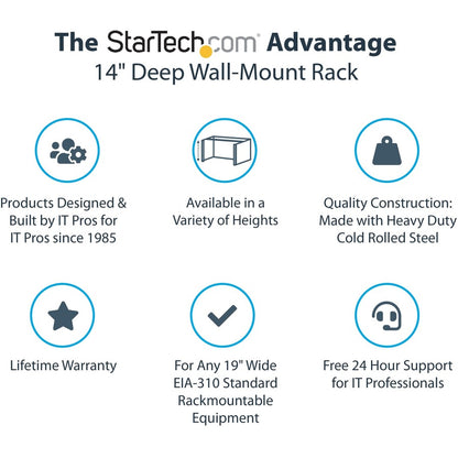 StarTech.com Rack mural 4U, 35,6 cm de profondeur, rack réseau mural 48,3 cm, support de panneau de brassage mural pour commutateur/équipement informatique WALLMOUNT4