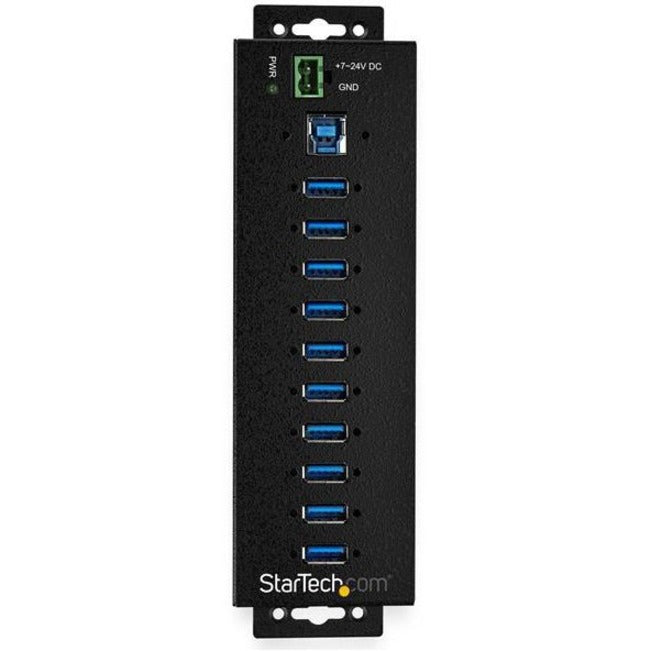 StarTech.com Hub USB 10 ports avec adaptateur secteur - Hub de données USB 3.0 industriel en métal - Montage sur rail DIN, mural et de bureau Hub USB 3.1 Gen 1 5 Gbit/s HB30A10AME
