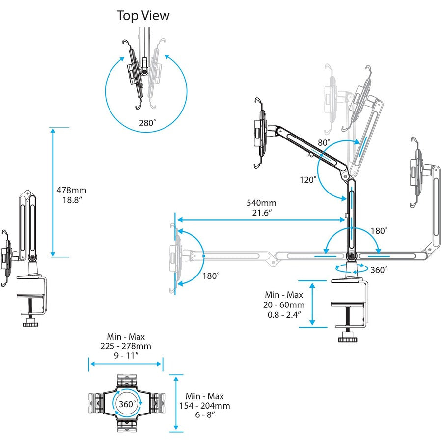 StarTech.com Bras de bureau pour tablette - Articulé - Pour tablettes de 9" à 11" - Support pour tablette iPad ou Android - Verrouillable - Acier - Blanc ARMTBLTIW