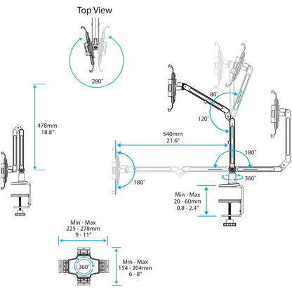 StarTech.com Bras de bureau pour tablette - Articulé - Pour tablettes de 9" à 11" - Support pour tablette iPad ou Android - Verrouillable - Acier - Blanc ARMTBLTIW