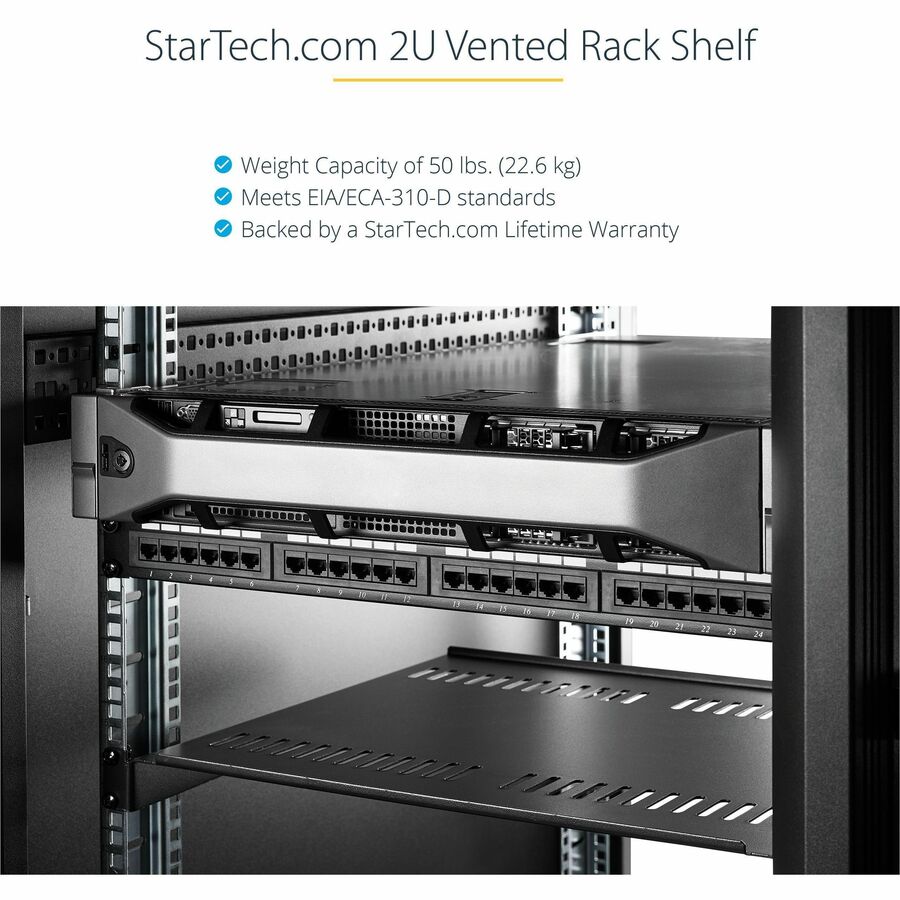 StarTech.com Étagère de montage en rack ventilée 2U 22 pouces - Plateau de montage en rack anti-levier fixe de 22 pouces de profondeur pour étagère d'armoire de serveur - 50 lb / 23 kg CABSHELF22V