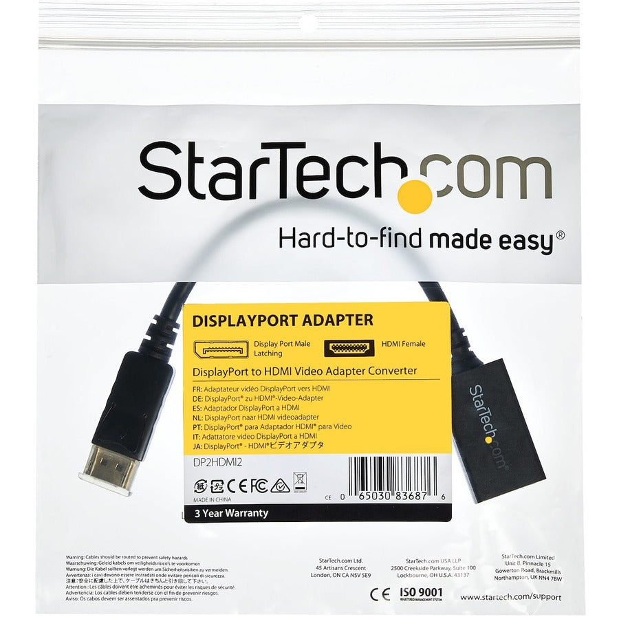 Adaptateur StarTech.com DisplayPort vers HDMI, convertisseur vidéo DP vers HDMI 1080p, dongle moniteur/TV DP vers HDMI, connecteur DP passif à verrouillage DP2HDMI2