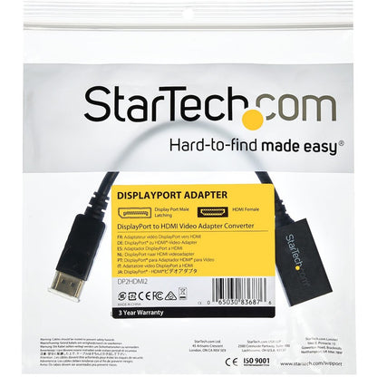 Adaptateur StarTech.com DisplayPort vers HDMI, convertisseur vidéo DP vers HDMI 1080p, dongle moniteur/TV DP vers HDMI, connecteur DP passif à verrouillage DP2HDMI2