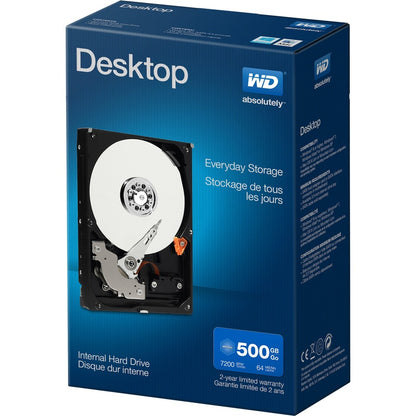 Disque dur interne WD 500 Go 3,5" SATA 6 Gb/s pour ordinateur de bureau - SATA - 7 200 tr/min - Mémoire tampon 32 Mo - Vente au détail WDBH2D5000ENC-NRSN