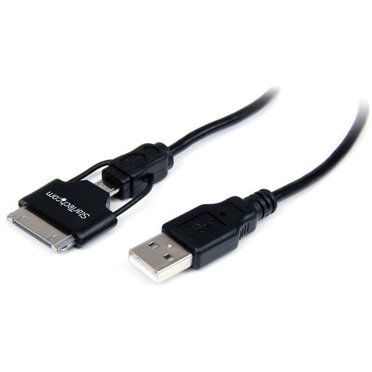 StarTech.com Câble combo connecteur de station d'accueil Apple® 30 broches ou micro USB vers USB court de 0,65 m (2 pi) pour iPhone / iPod / iPad USB2UBADC1M