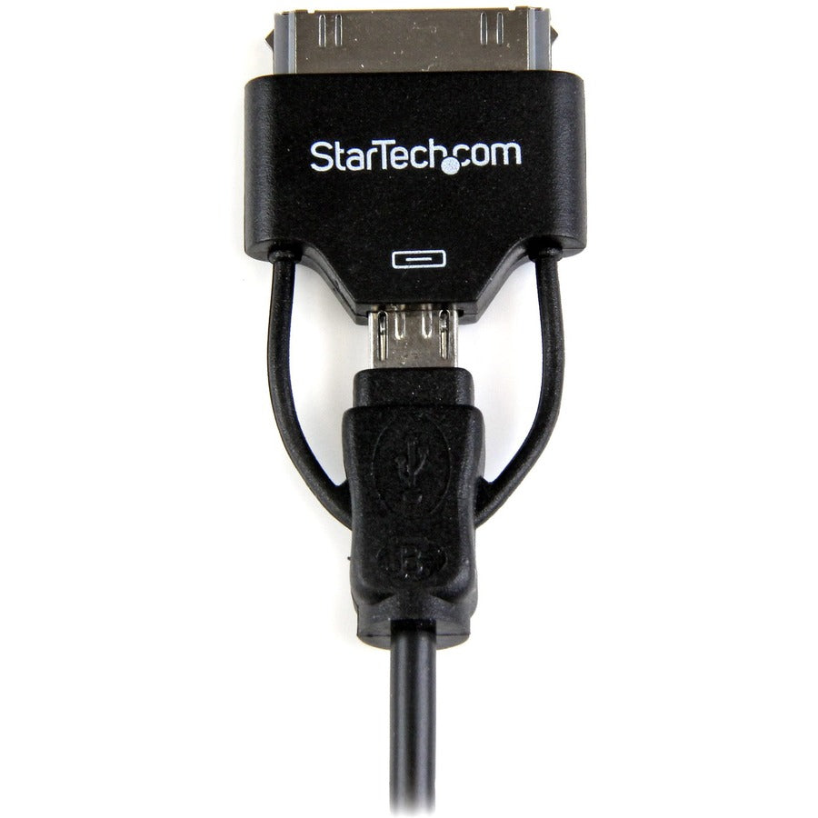 StarTech.com Câble combo connecteur de station d'accueil Apple® 30 broches ou micro USB vers USB court de 0,65 m (2 pi) pour iPhone / iPod / iPad USB2UBADC1M