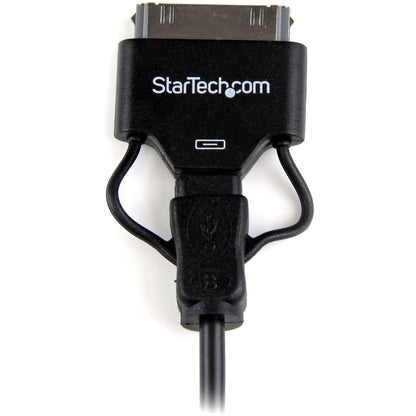 StarTech.com Câble combo connecteur de station d'accueil Apple® 30 broches ou micro USB vers USB court de 0,65 m (2 pi) pour iPhone / iPod / iPad USB2UBADC1M