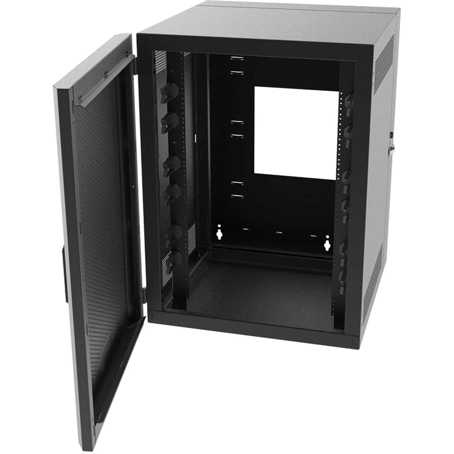 C2G 18RU Swing-Out Wall-Mount Cabinet with Perforated Door-Black-TAA SWM18RUPD-26-26