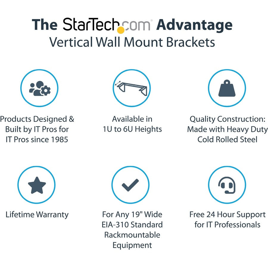 Support mural vertical en acier 2U 19 pouces pour rack d'équipement StarTech.com RK219WALLV